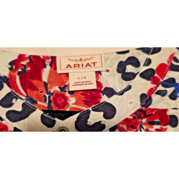 Ariat Top Womens L Red White Blue Front Tie Cotton Eyelet Festival Western - Picture 10 of 13